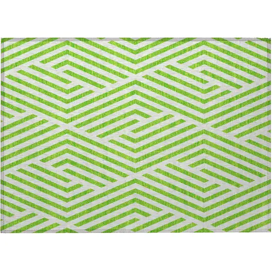 Lime Green and White Geometric Washable Non Skid Indoor Outdoor Area Rug Photo 5