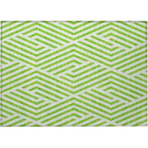 Photo of Lime Green and White Geometric Washable Non Skid Indoor Outdoor Area Rug