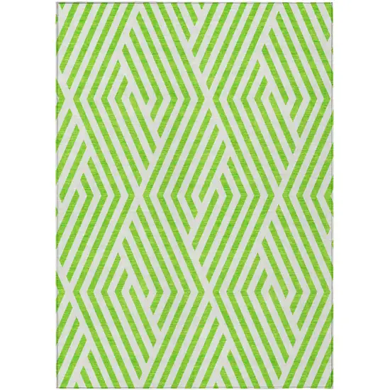 Lime Green and White Geometric Washable Non Skid Indoor Outdoor Area Rug Photo 2