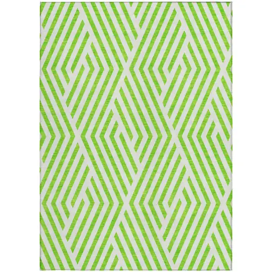 Lime Green and White Geometric Washable Non Skid Indoor Outdoor Area Rug Photo 5