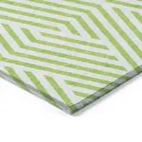 Photo of Lime Green and White Geometric Washable Non Skid Indoor Outdoor Area Rug