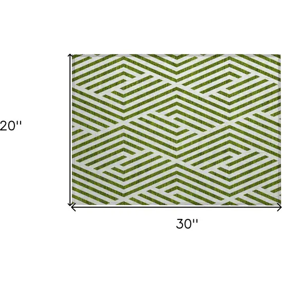 Lime Green and White Geometric Washable Non Skid Indoor Outdoor Area Rug Photo 9