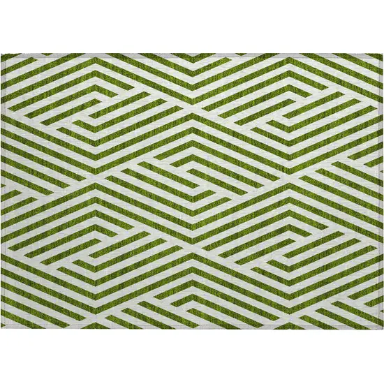 Lime Green and White Geometric Washable Non Skid Indoor Outdoor Area Rug Photo 1