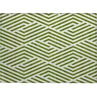 Photo of Lime Green and White Geometric Washable Non Skid Indoor Outdoor Area Rug