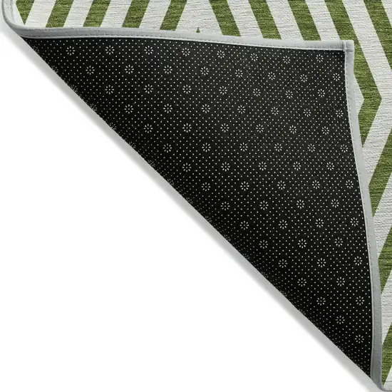 Lime Green and White Geometric Washable Non Skid Indoor Outdoor Area Rug Photo 3