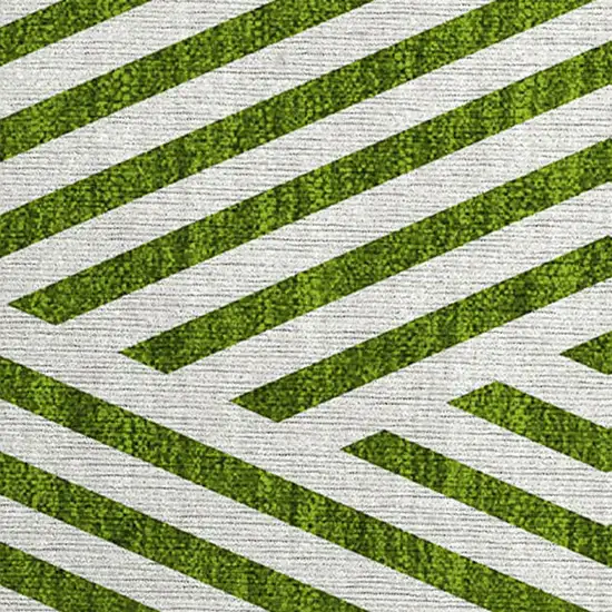 Lime Green and White Geometric Washable Non Skid Indoor Outdoor Area Rug Photo 6