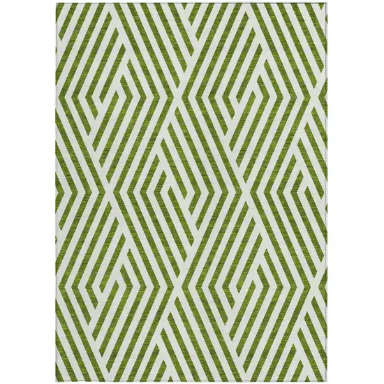 Lime Green and White Geometric Washable Non Skid Indoor Outdoor Area Rug Photo 4