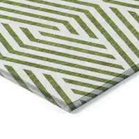 Photo of Lime Green and White Geometric Washable Non Skid Indoor Outdoor Area Rug