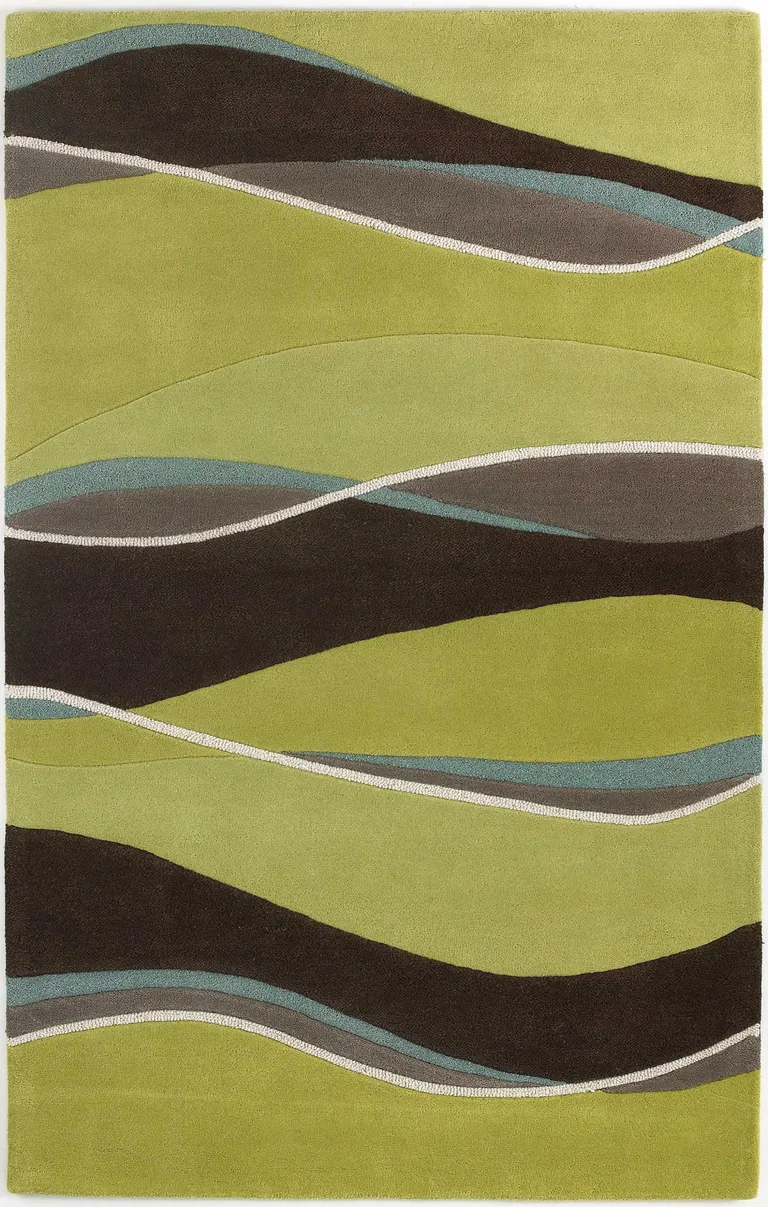 Lime Mocha Hand Tufted Abstract Waves Indoor Area Rug Photo 1