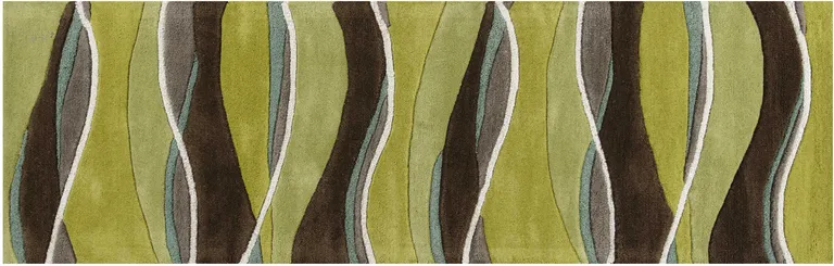 Lime Mocha Hand Tufted Abstract Waves Indoor Runner Rug Photo 2