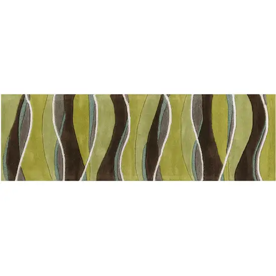 Lime Mocha Hand Tufted Abstract Waves Indoor Runner Rug Photo 2