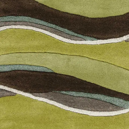 Lime Mocha Hand Tufted Abstract Waves Indoor Runner Rug Photo 3