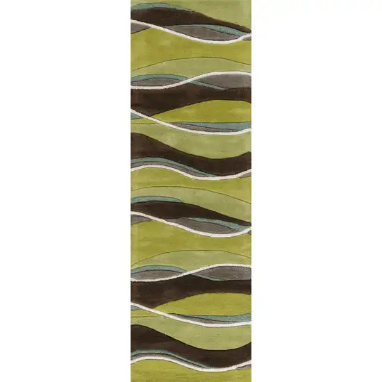 Lime Mocha Hand Tufted Abstract Waves Indoor Runner Rug Photo 1