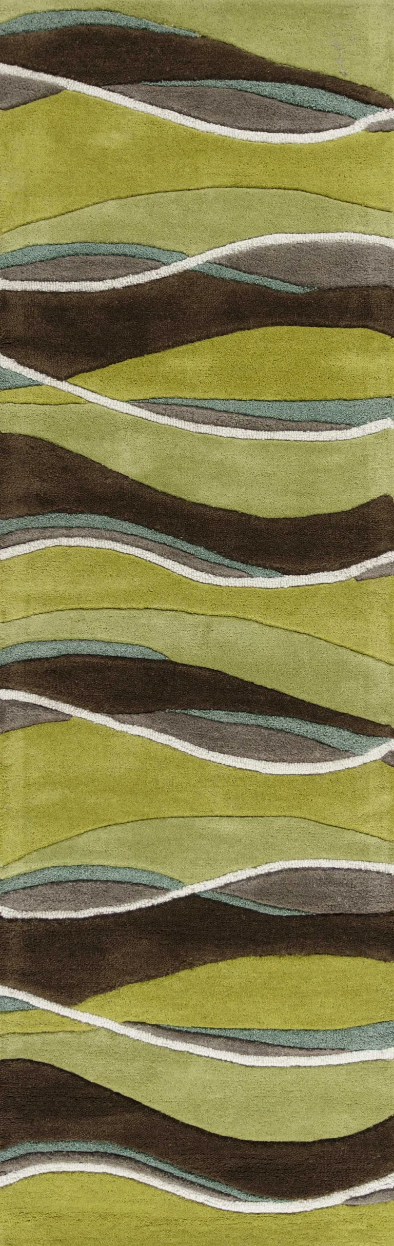 Lime Mocha Hand Tufted Abstract Waves Indoor Runner Rug Photo 1