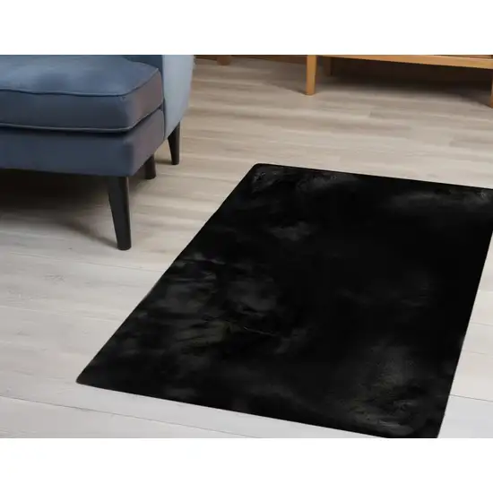 Luxe Faux Rabbit Fur Rectangular Rug    - Black Photo 1