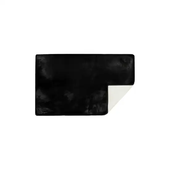 Luxe Faux Rabbit Fur Rectangular Rug    - Black Photo 2