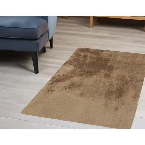 Luxe Faux Rabbit Fur Rectangular Rug    - Taupe Photo 1