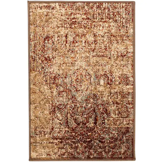 Maroon And Gold Abstract Power Loom Distressed Stain Resistant Area Rug Photo 1