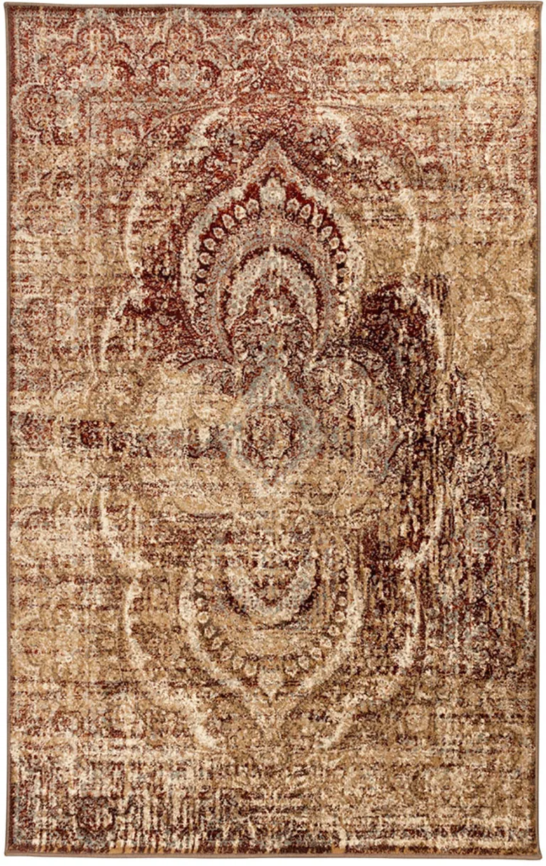 Maroon And Gold Abstract Power Loom Distressed Stain Resistant Area Rug Photo 1