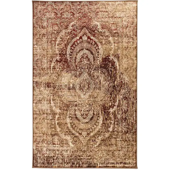 Maroon And Gold Abstract Power Loom Distressed Stain Resistant Area Rug Photo 1