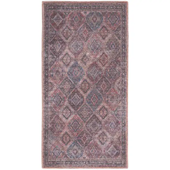 Maroon Oriental Power Loom Distressed Washable Area Rug Photo 1