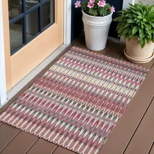 Photo of Mauve Merlot And Ivory Southwestern Washable Indoor Outdoor Area Rug