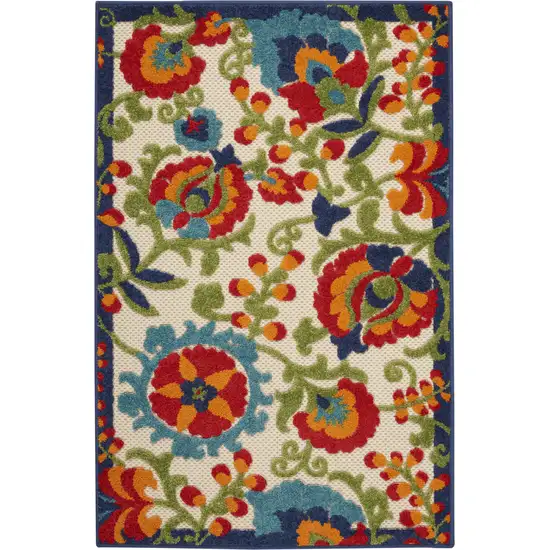 Green And Ivory Floral Indoor Outdoor Area Rug Photo 1