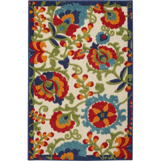 Green And Ivory Floral Indoor Outdoor Area Rug Photo 6