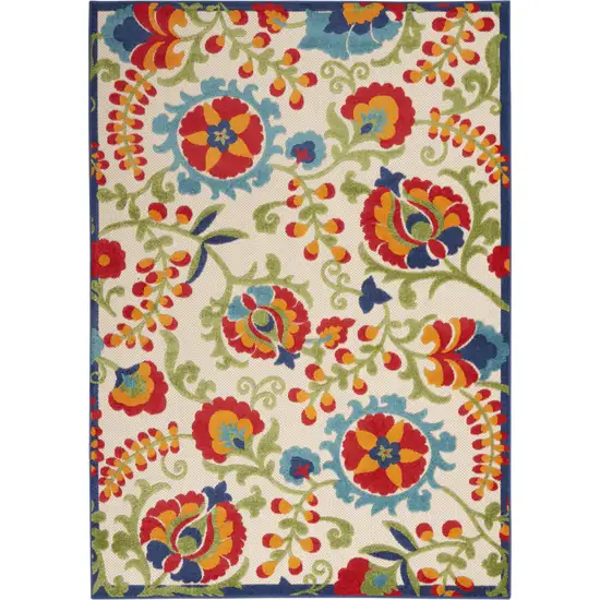 Green And Ivory Floral Indoor Outdoor Area Rug Photo 1