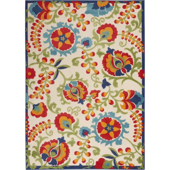 Green And Ivory Floral Indoor Outdoor Area Rug Photo 1