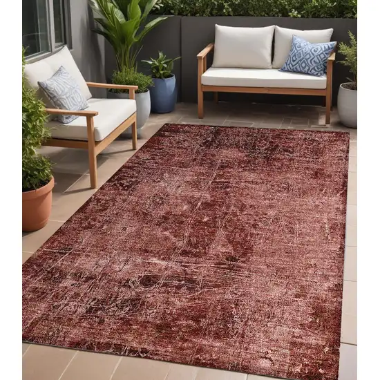 Merlot Abstract Washable Non Skid Indoor Outdoor Area Rug Photo 1