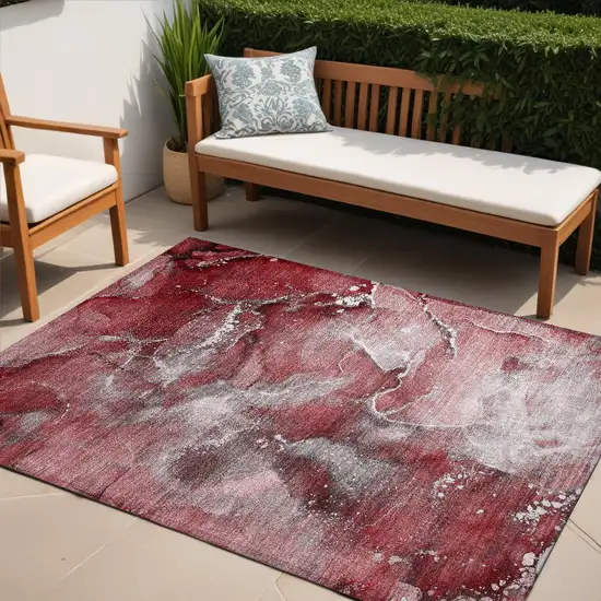 Merlot Abstract Washable Non Skid Indoor Outdoor Area Rug Photo 1