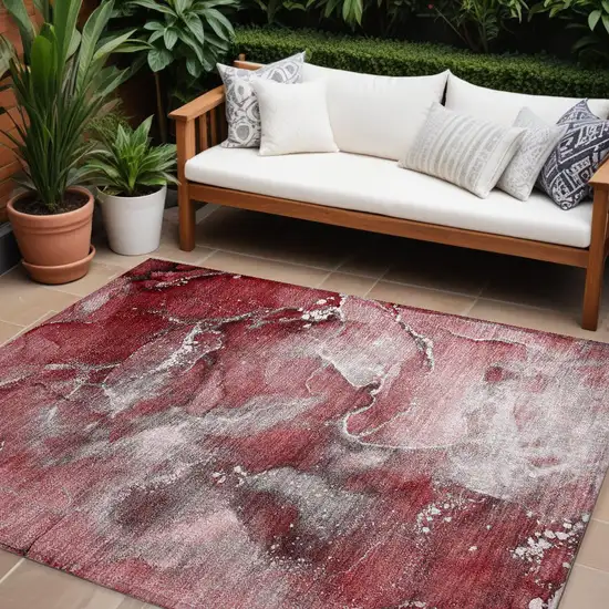 Merlot Abstract Washable Non Skid Indoor Outdoor Area Rug Photo 1