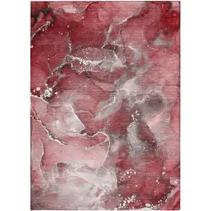 Photo of Merlot Abstract Washable Non Skid Indoor Outdoor Area Rug