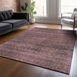 Photo of Merlot And Gray Striped Washable Indoor Outdoor Area Rug