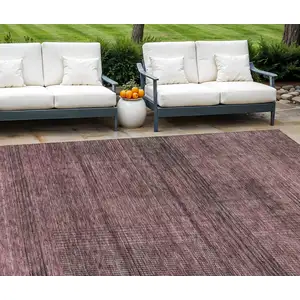 Photo of Merlot And Gray Striped Washable Indoor Outdoor Area Rug