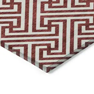 Photo of Merlot And Ivory Geometric Washable Indoor Outdoor Area Rug