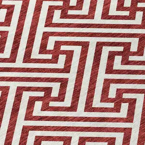 Photo of Merlot And Ivory Geometric Washable Indoor Outdoor Area Rug