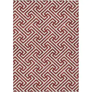 Photo of Merlot And Ivory Geometric Washable Indoor Outdoor Area Rug