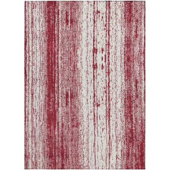 Merlot And Ivory Striped Washable Indoor Outdoor Area Rug Photo 6