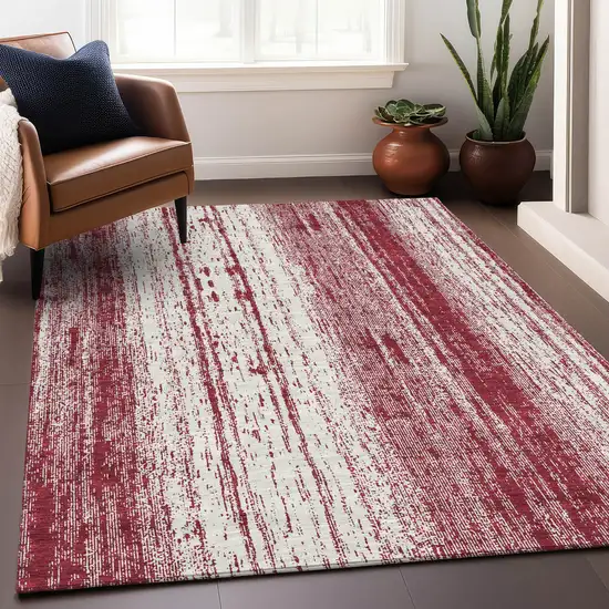 Merlot And Ivory Striped Washable Indoor Outdoor Area Rug Photo 8