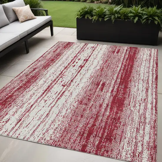 Merlot And Ivory Striped Washable Indoor Outdoor Area Rug Photo 1