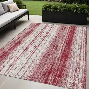 Photo of Merlot And Ivory Striped Washable Indoor Outdoor Area Rug