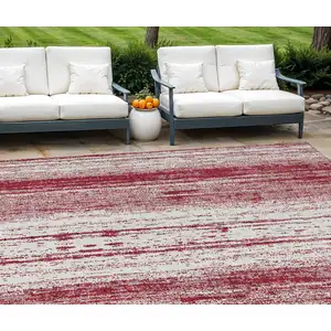 Photo of Merlot And Ivory Striped Washable Indoor Outdoor Area Rug