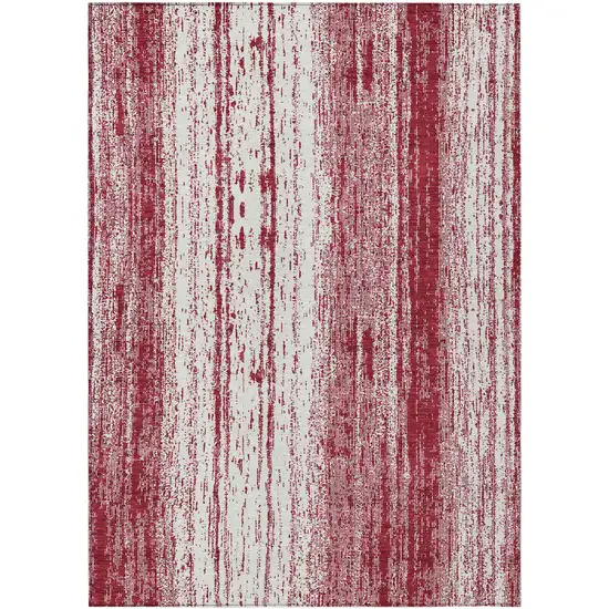 Merlot And Ivory Striped Washable Indoor Outdoor Area Rug Photo 2