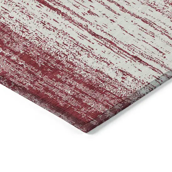 Merlot And Ivory Striped Washable Indoor Outdoor Area Rug Photo 5