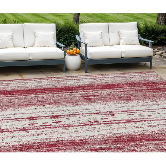 Merlot And Ivory Striped Washable Indoor Outdoor Area Rug Photo 1