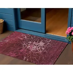 Photo of Merlot Blush And Gray Abstract Washable Indoor Outdoor Area Rug