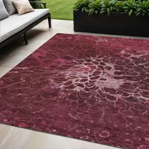 Photo of Merlot Blush And Gray Abstract Washable Indoor Outdoor Area Rug