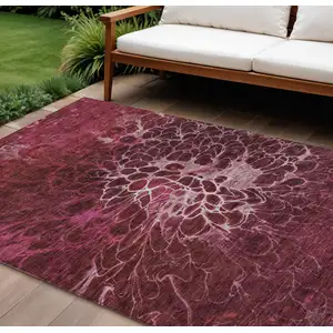 Photo of Merlot Blush And Gray Abstract Washable Indoor Outdoor Area Rug